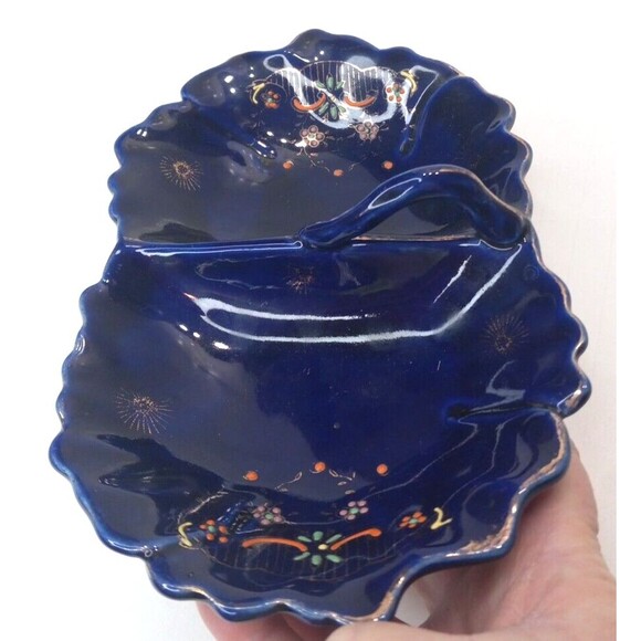Cobalt Blue Two Sided Relish Dish Hand Painted Vintage Made In Japan - Picture 3 of 7